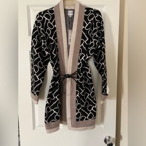 Chic Black and Beige equestrian Patterned Cardigan..brand new with tags